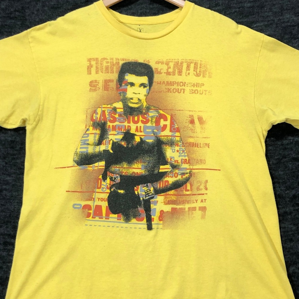 Muhammad Ali Cassius Clay Graphic T-Shirt Yellow Mens XL Fight of the Century